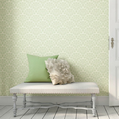 Hoopla Walls Green Deco Fan Smooth Matt Wallpaper