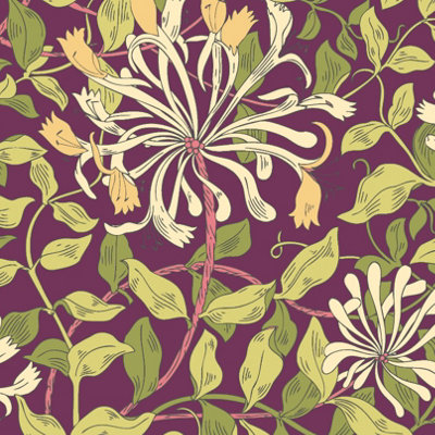 Hoopla Walls Honeysuckle Leaf Trail Aubergine Smooth Matt Wallpaper