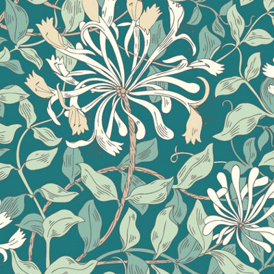 Hoopla Walls Honeysuckle Leaf Trail Dark Jade Smooth Matt Wallpaper