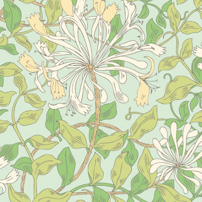 Hoopla Walls Honeysuckle Leaf Trail Duckegg Blue Smooth Matt Wallpaper