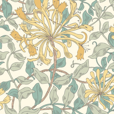 Hoopla Walls Honeysuckle Leaf Trail Seafoam Smooth Matt Wallpaper