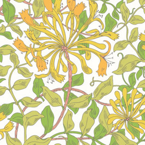 Hoopla Walls Honeysuckle Leaf Trail Sunshine Yellow Smooth Matt Wallpaper