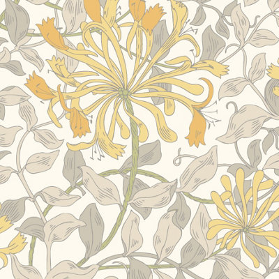 Hoopla Walls Honeysuckle Leaf Trail Warm Grey Smooth Matt Wallpaper