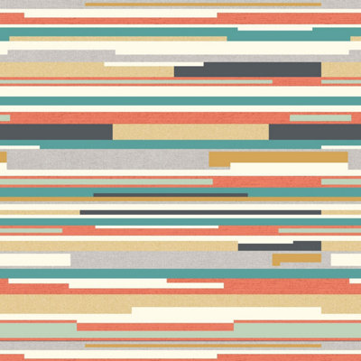 Hoopla Walls Horizontal Stripe Orange & Blue 10m Wallpaper Matt Smooth