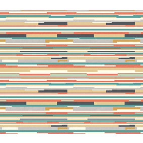 Hoopla Walls Horizontal Stripe Orange & Blue 10m Wallpaper Matt Smooth