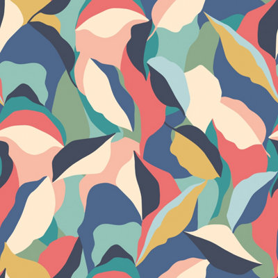 Hoopla Walls Leafy Patchwork Navy Twist Smooth Matt Wallpaper