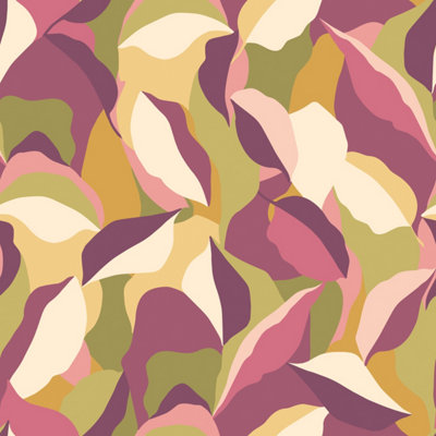 Hoopla Walls Leafy Patchwork Plum & Olive Smooth Matt Wallpaper