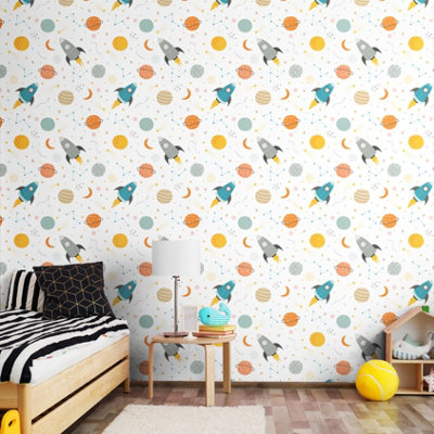 Hoopla Walls Lift Off Ginger & Denim 10m Wallpaper