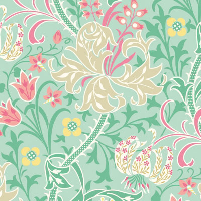 Hoopla Walls Lily Ogee Mint Green Smooth Matt Wallpaper