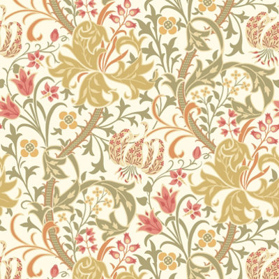 Hoopla Walls Lily Ogee Olive Green Smooth Matt Wallpaper
