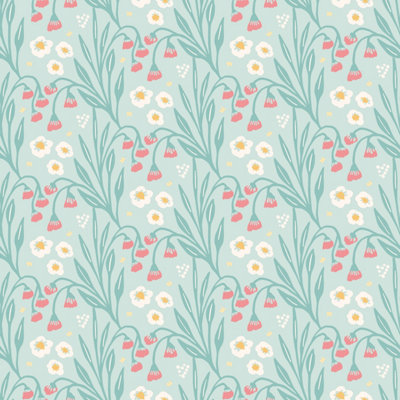 Hoopla Walls Meadow Stripe Seafoam & Coral Smooth Matt Wallpaper