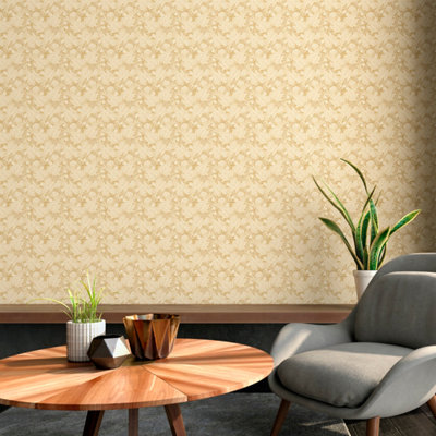 Hoopla Walls Mustard Yellow Paisley Smooth Matt Wallpaper