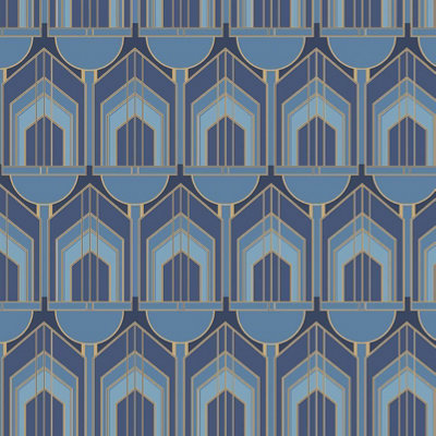 Hoopla Walls Navy Blue Deco Arch Smooth Matt Wallpaper