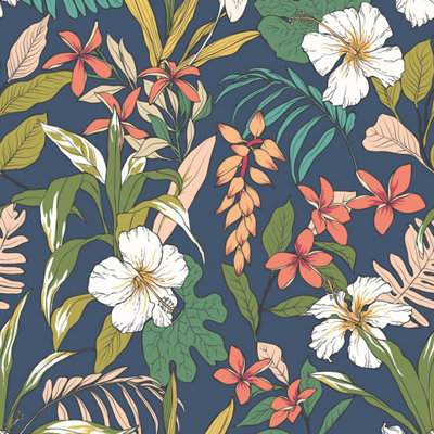 Hoopla Walls Oasis Navy Twist Smooth Matt Wallpaper