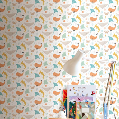 Hoopla Walls Ocean Adventure Seafoam Spice 10m Wallpaper