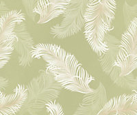 Hoopla Walls Olive Green Feathers Smooth Matt Wallpaper