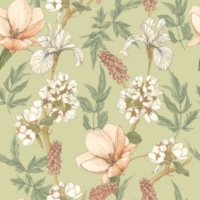 Hoopla Walls Orchid Bloom Artichoke Smooth Matt Wallpaper