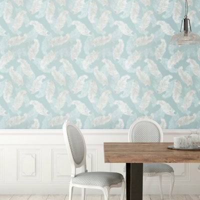 Hoopla Walls Pale Blue Feathers Smooth Matt Wallpaper