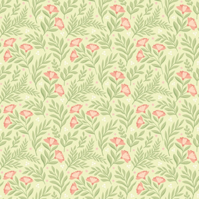 Hoopla Walls Petite Posy Apricot & Fern Smooth Matt Wallpaper