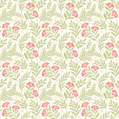 Hoopla Walls Petite Posy Coral Smooth Matt Wallpaper