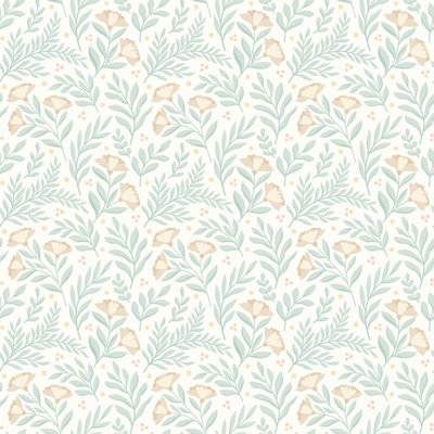 Hoopla Walls Petite Posy Seafoam Smooth Matt Wallpaper