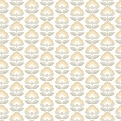 Hoopla Walls Retro Flower Stone & Dove Smooth Matt Wallpaper