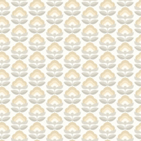 Hoopla Walls Retro Flower Stone & Dove Smooth Matt Wallpaper