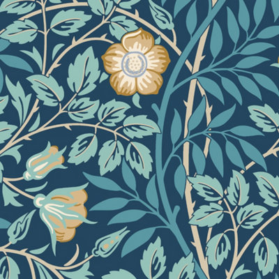 Hoopla Walls Rosehip Trail Navy Blue Smooth Matt Wallpaper