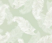 Hoopla Walls Sage Green Feathers Smooth Matt Wallpaper