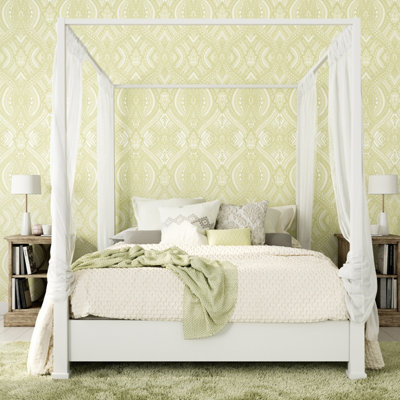 Hoopla Walls Sage Green Ogee Damask Smooth Matt Wallpaper