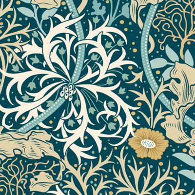 Hoopla Walls Seaweed Garden Petrol Blue Smooth Matt Wallpaper