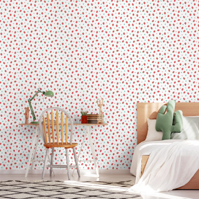 Hoopla Walls Strawberry Sprinkles Scarlet 10m Wallpaper