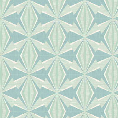 Hoopla Walls Sunray Diamond Teal Blue 10m Wallpaper Matt Smooth