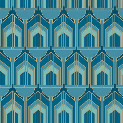 Hoopla Walls Teal Blue Deco Smooth Matt Wallpaper