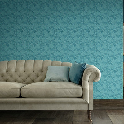 Hoopla Walls Teal Blue Paisley Smooth Matt Wallpaper