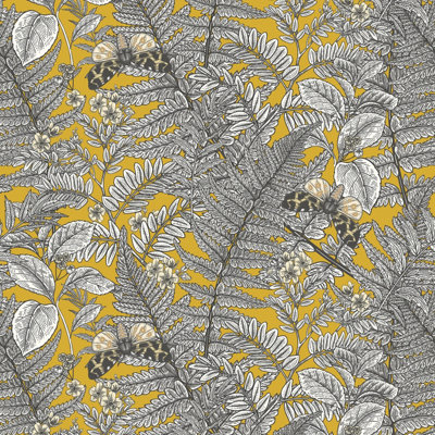 Hoopla Walls Wild Ferns Mustard Smooth Matt Wallpaper