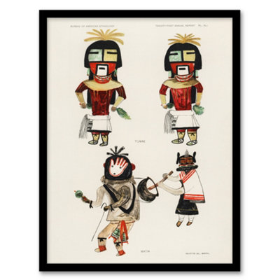 Hopi Native People Drawings Framed Wall Art Print Hopi Kachinas - A4 Size