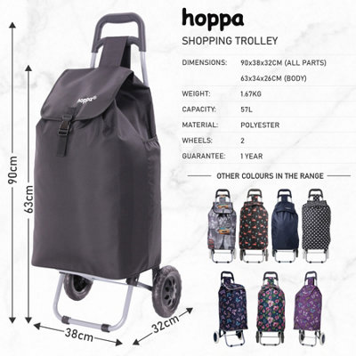 Hoppa 57Ltr Lightweight Shopping Trolley 2024 model Hard Wearing Foldaway Push Pull Cart for Easy
