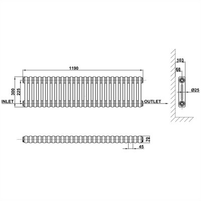 HORIZONTAL ANTHRACITE DOUBLE COLUMN RADIATOR (H) 300MM X (W) 1190MM.
