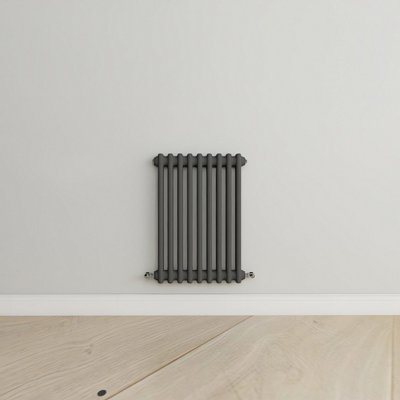 Horizontal Anthracite Double Column Radiator (H) 600mm x (W) 425mm.