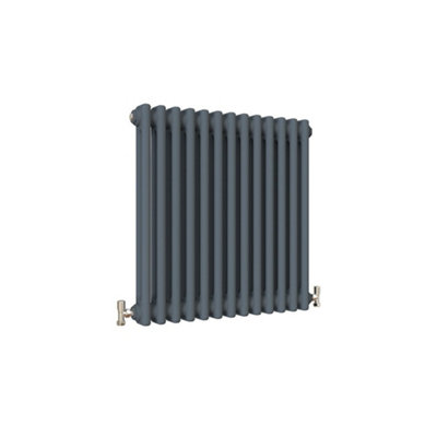 Horizontal Anthracite Double Column Radiator (H) 600mm x (W) 605mm, 2728 BTU.