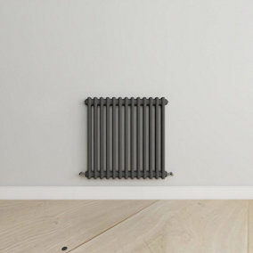 Horizontal Anthracite Double Column Radiator (H) 600mm x (W) 605mm.