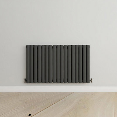 Horizontal Anthracite Double Oval Panel Radiator (H)600mm x (W)1003mm.