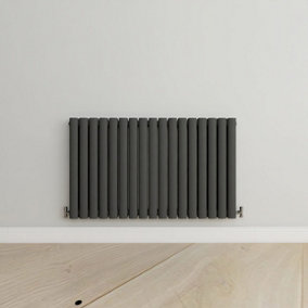 Horizontal Anthracite Double Oval Panel Radiator (H)600mm x (W)1003mm.