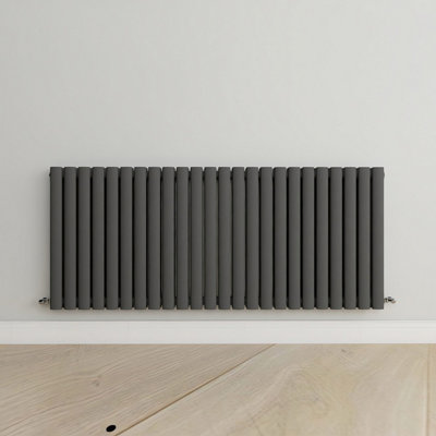 Horizontal Anthracite Double Oval Panel Radiator (H)600mm x (W)1416mm.