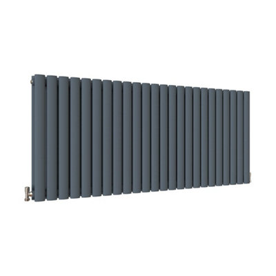 Horizontal Anthracite Double Oval Panel Radiator (H)600mm x (W)1416mm.