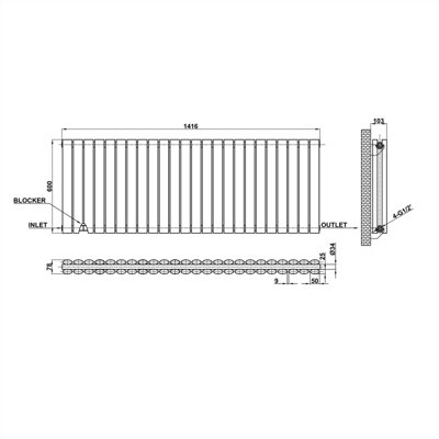 Horizontal Anthracite Double Oval Panel Radiator (H)600mm x (W)1416mm.
