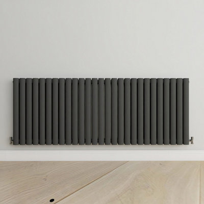 Horizontal Anthracite Double Oval Panel Radiator (H)600mm x (W)1593mm.