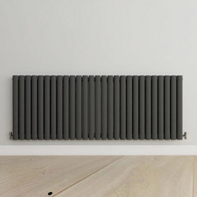 Horizontal Anthracite Double Oval Panel Radiator (H)600mm x (W)1593mm.