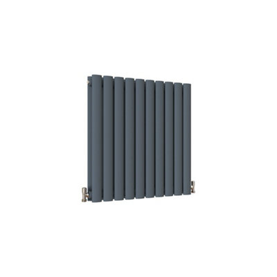 Horizontal Anthracite Double Oval Panel Radiator (H)600mm x (W)590mm, 3900 BTU.